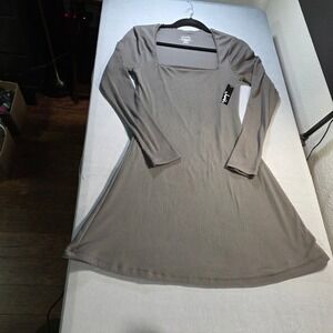 Justify Womens Black Ribbed Long Sleeve Square Neck Lace Trim Skater Mini Dress